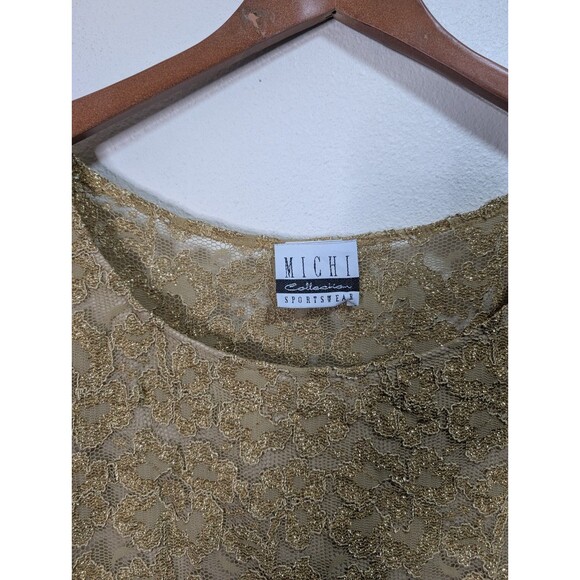 Vintage Y2K Lace Top Gold Mesh Boho Fairy Cyber Glam Romantic Ethereal Goddess - Picture 4 of 14